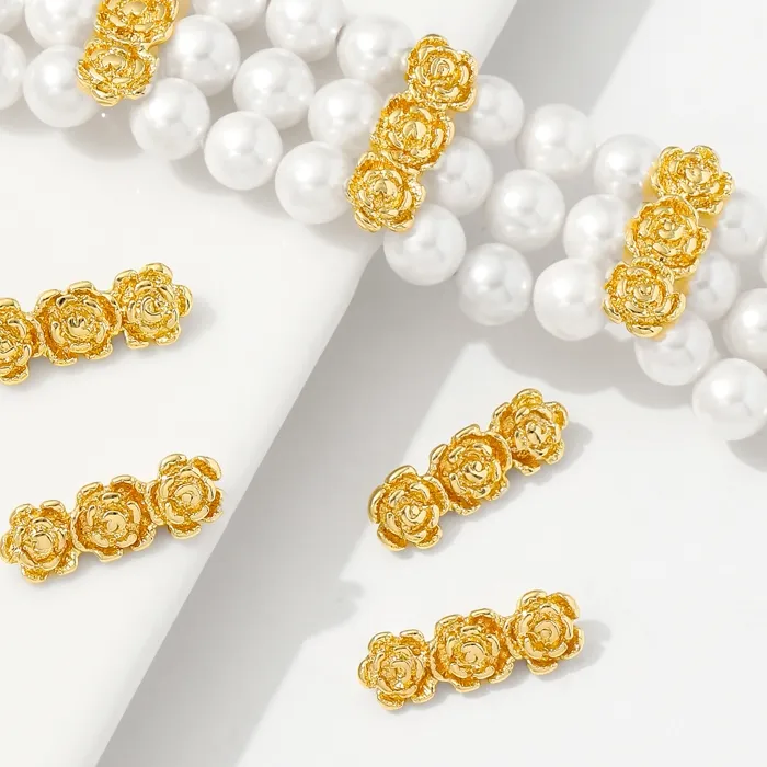 Authentic 18K Gold Plated Rose Flower Bead Separator For Necklace Making,Separator For Beads,DIY Jewelry Bracelet Making Supplies