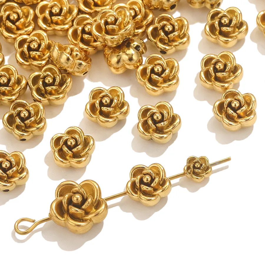 Authentic 10pcs Rose Flower Spacer Beads For Jewelry Making DIY Rose Pendants Charms Loose Beads Jewelry Findings Crafts