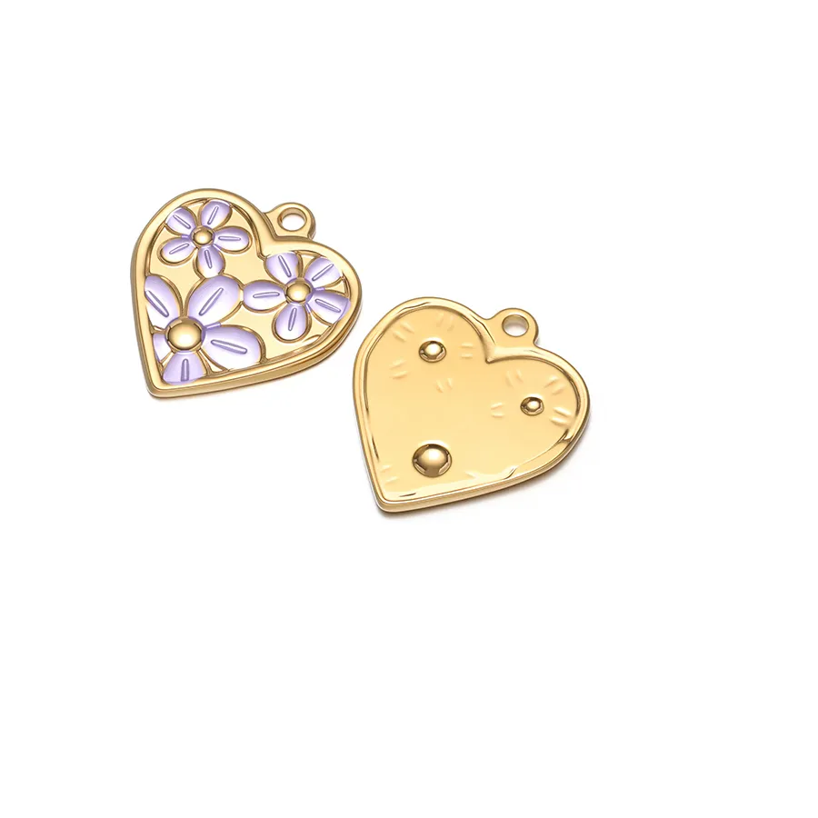 Authentic 4Pcs Heart Shape Charms Enamel Flower Pendant for DIY Popular Jewelry Making Earrings Necklace Bracelet Supplies