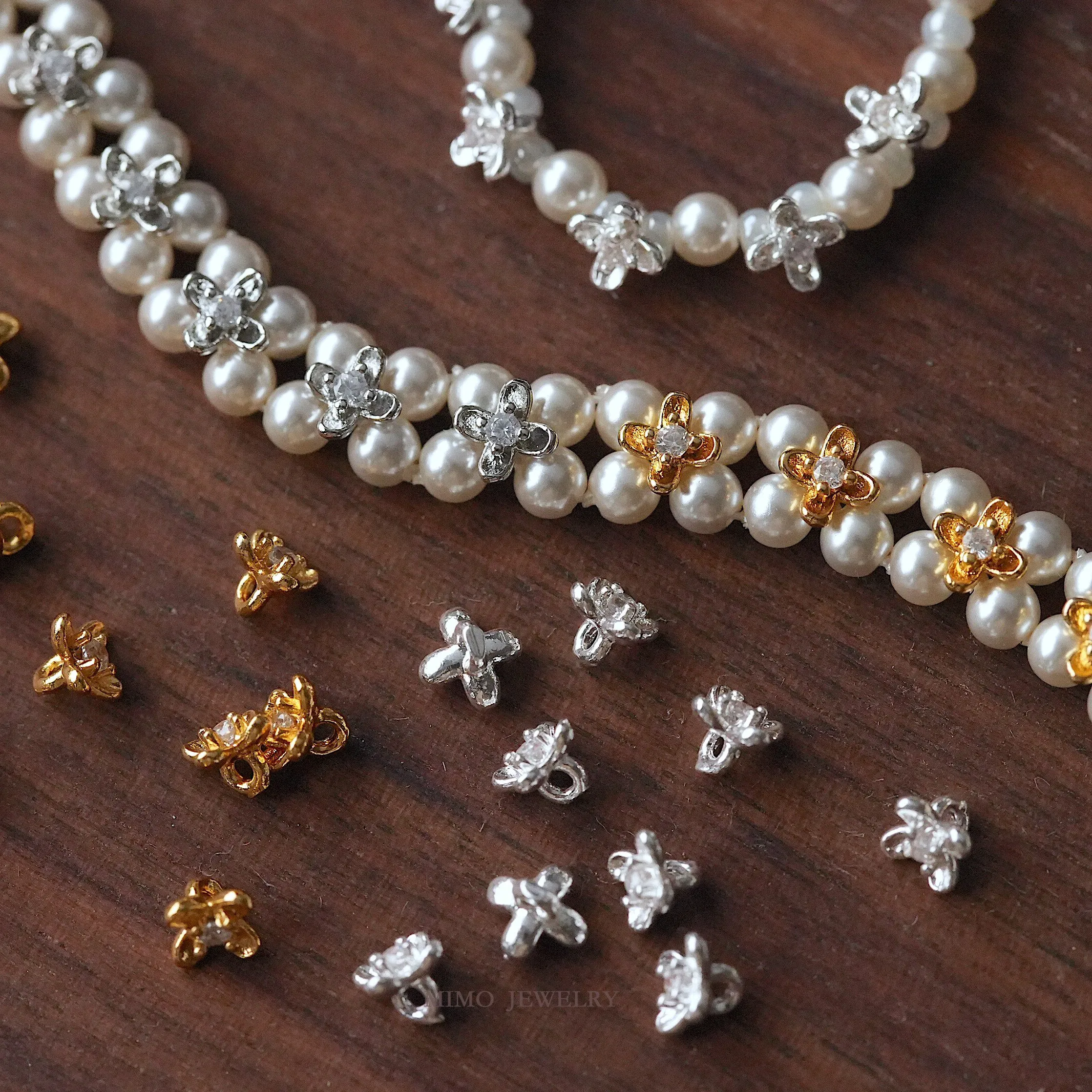 Authentic 20PCS Gold Plated Mini Zircon Flower Pendant Spacer Jewelry DIY Making Supplies Handmade Findings Accessories