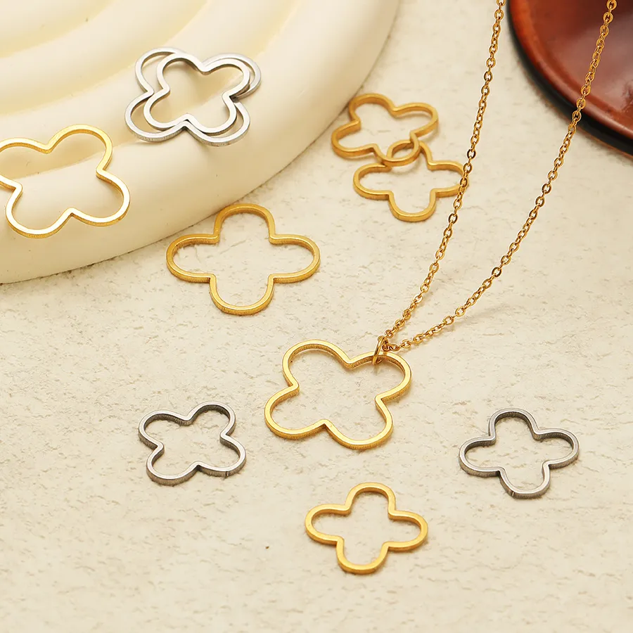 Authentic 20/50pcs Four Leaf Flowers Charms Bracelet Connectors for DIY Handmade Jewelry Findings Earrings Making Material