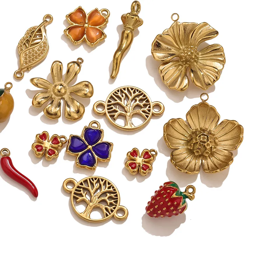 Authentic 2/4/5PCS Flower Strawberry Charms DIY Chili Fruit Pendant Jewelry Connector Bracelet Necklace Making Accessories
