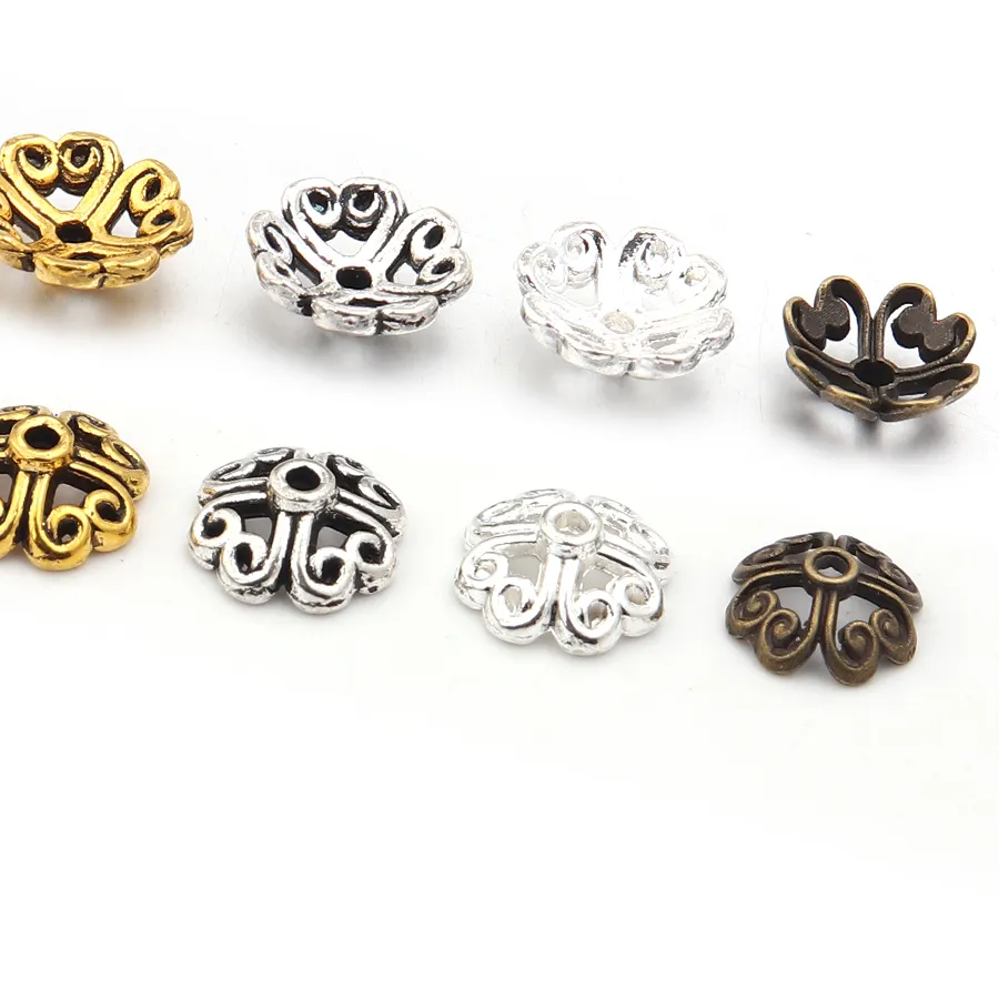 Authentic Petals of Protection: 100 Golden Flower Bead Caps for Sacred Space
