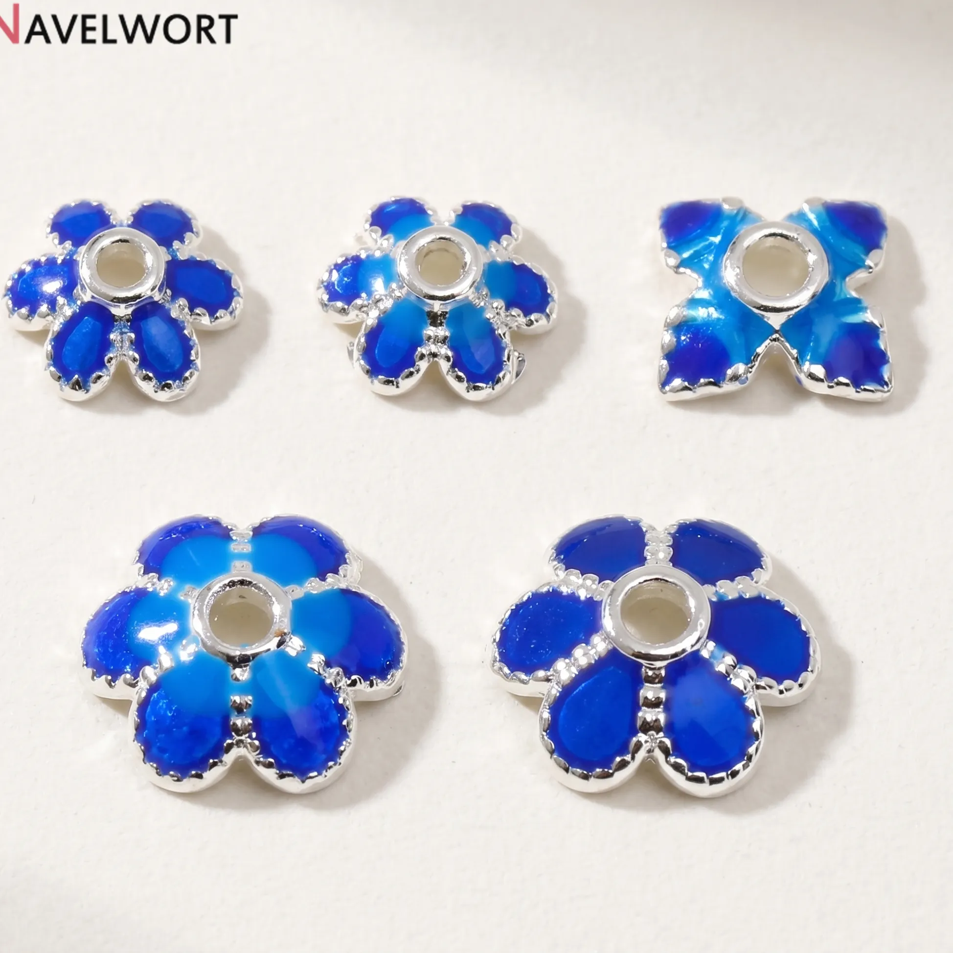 Authentic 18K Gold Plated Metal Bead Caps,Blue Flower Beads Caps For Bracelet Necklace DIY Jewelry Materials Making Accessories