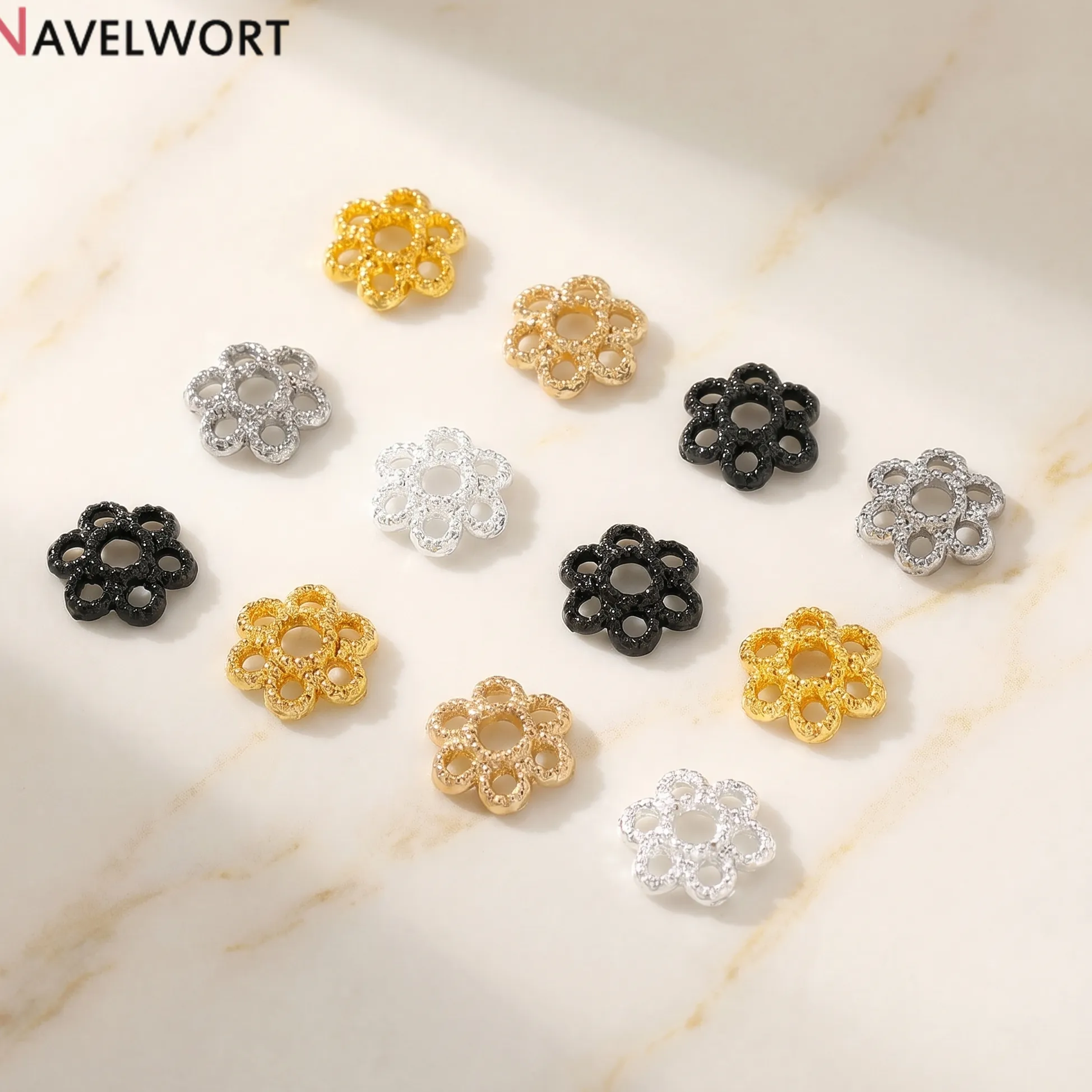 Authentic 14K Gold Plated Metal Hollow Flower Beads Caps, Beads Caps For DIY Bracelet Necklace Making Accessories