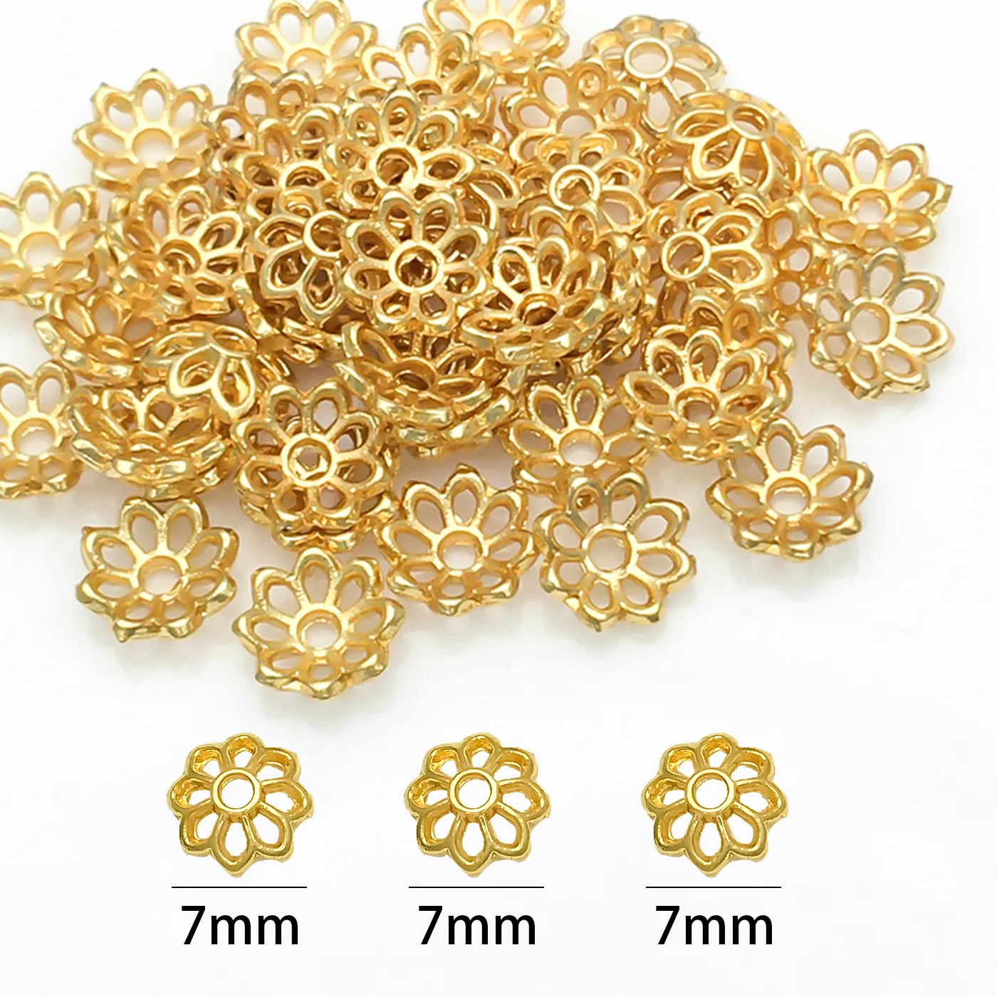 Authentic 10pcs 7mm Hollow Flower Petal End Caps Round Beads Caps Tessal Caps Jewelry Beads Making Supplies DIY Accessories