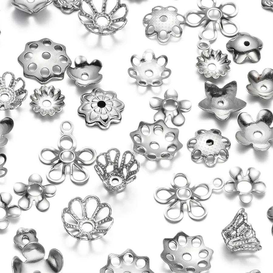 Authentic 20/50Pcs/Lot 15 Style Flower Bead End Caps Spacer Beads for DIY Jewelry Making Bracelet Necklace Accessories