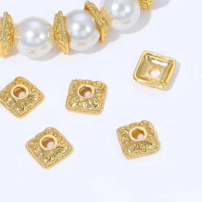 Authentic 18K Gold Plated Square Beads End Caps For Jewelry,7mm Flower Bead Caps for DIY bracelet necklace Making Accessories