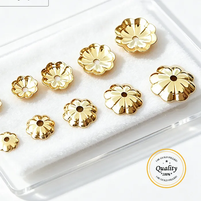 Authentic 14K Gold Filled Flower Bead Cap for Bracelet Making Seamless Jewelry Crafting Supplies