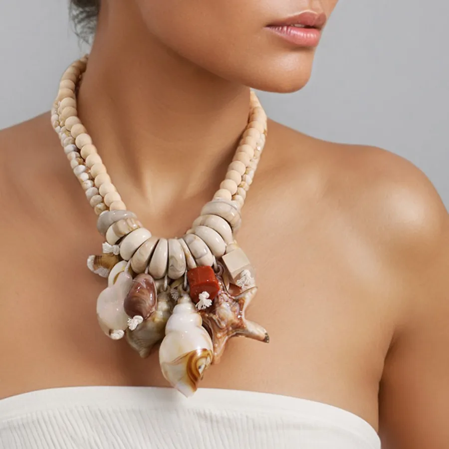 Authentic Statement Natural Conch Shell Laminated Necklace Handmade for Woman Wedding Party Jewelry