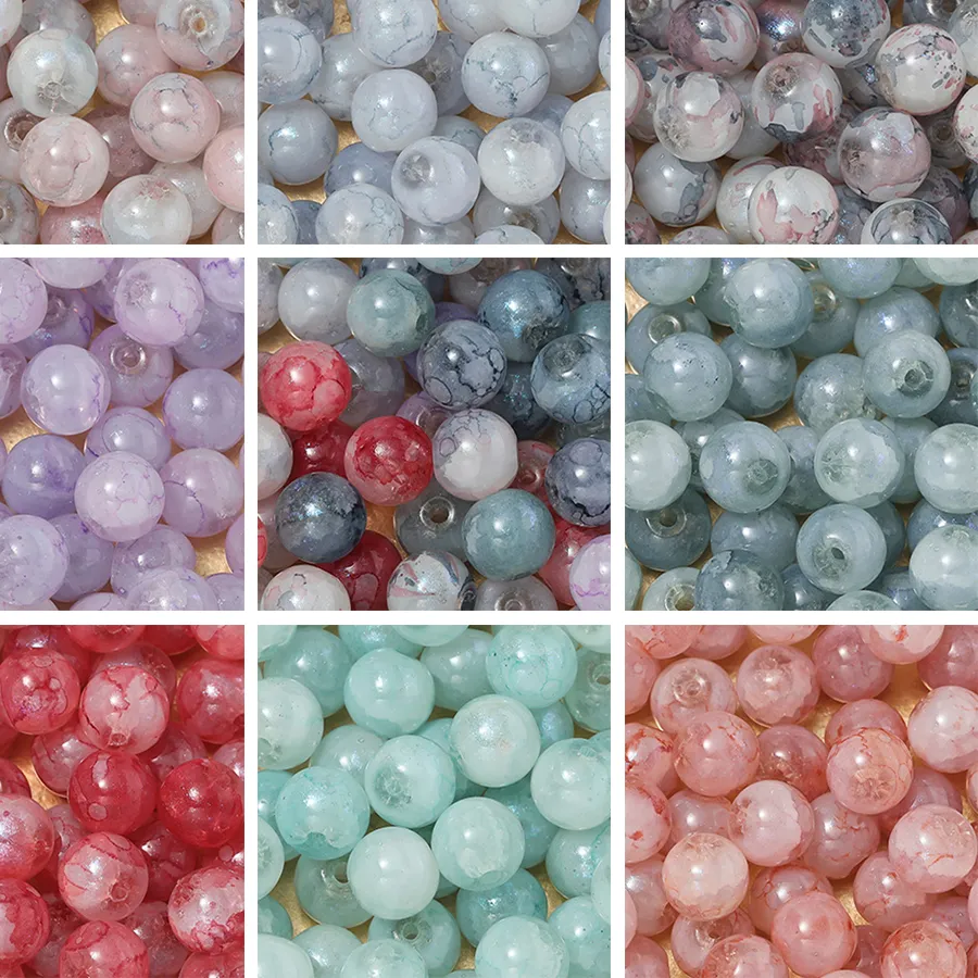 Authentic 50pcs/Lot 10mm Broken Egg White Glass Beads Round Spacer Loose Bead for DIY Bracelet Necklace Jewelry Making Supplies