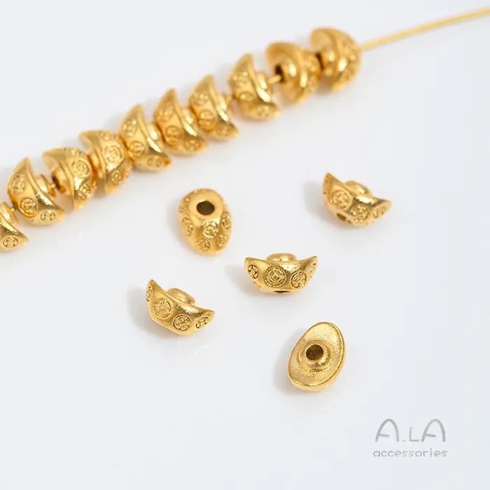 Authentic Vietnam Sand Gold Broken Gold Coin Ingot Lantern Beads Vintage Pattern Old Beads Small Fish Spacer Beads Jewelry Accessor