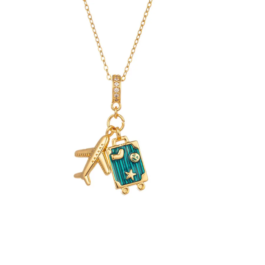 Authentic Choker Enamel Pendant Necklace - Airplane Luggage Camera Design Trendy Drip Oil Jewelry Accessory