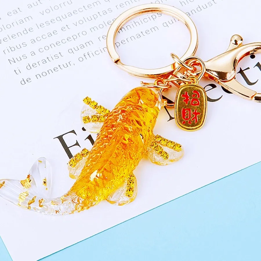 Authentic 4.7inch Koi Fish Keychains Crushed Stone Natural Crystal Key Chain Multi-color Diamond Handicrafts Pendants Gifts