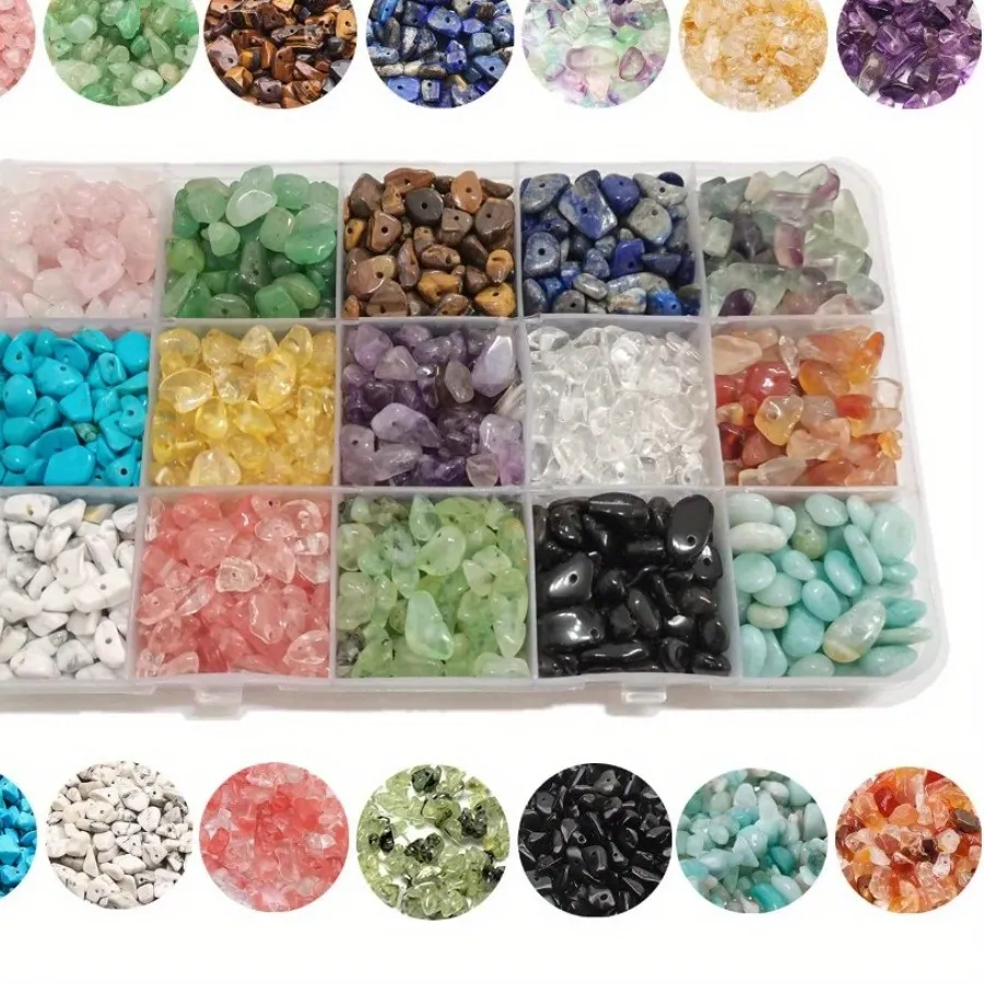 Authentic DIY Bracelet & Necklace Jewelry Making Craft Set - 450 Natural Irregular Crushed Stone Gemstone Healing Crystals Loose Beads