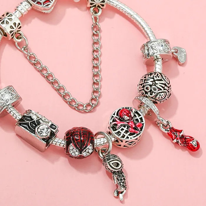 Authentic Disney Marvel Soaring City Charms Spiderman Mask Clasp Bracelet for Women Jewelry Fine Camera Selfie Beads The Avengers Bangles