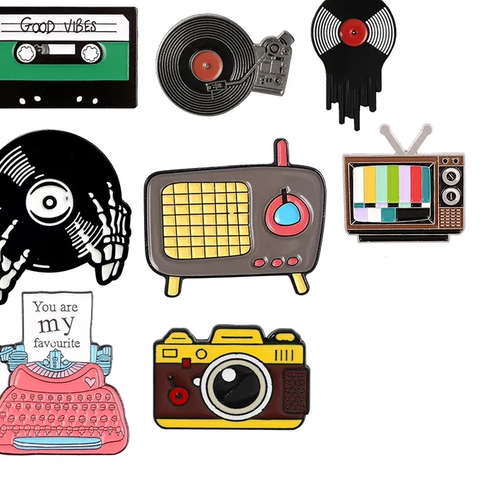 Authentic Good Vibes Only Enamel Pins Custom Retro 90's Rock n Roll TV Typewriter Camera Brooches Lapel Badge Music Jewelry for Friends