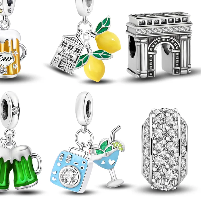 Authentic 925 Silver Color Summer Camera Beer Lemon Town Casual Series Bead Fit DIY Bracelet Making Of High Quality Jewelry