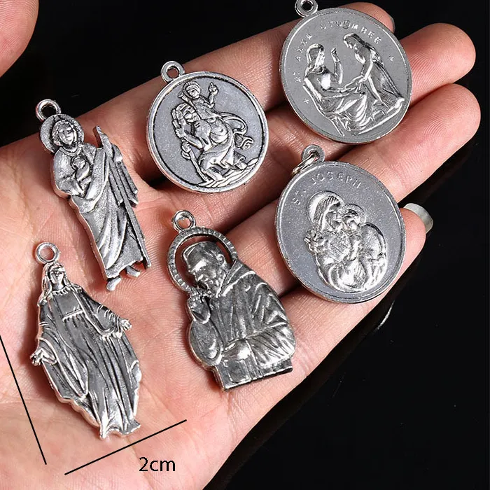 Authentic 5 Pieces/Catholic Variety Christian Mercy Virgin Mary Metal Pendant St. Christophe DIY Pendant Necklace Jewelry Handmade Jewelry