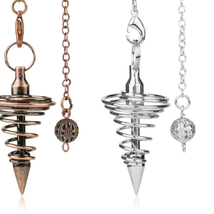 Authentic Pendulum Pendulos Radiestesia Pendulums For Dowsing Divination Spiral Cone Antique Gold Color Silver Color Reiki Jewelry
