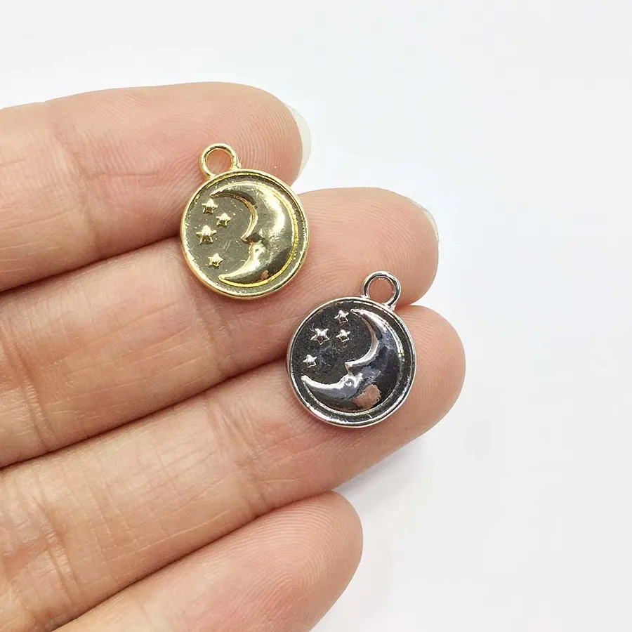 Authentic Eruifa 20pcs 12mm Moon Star Plated Zinc Charms Pendant Jewelry Accessory DIY Necklace Bracelet Earrings 2 Colors