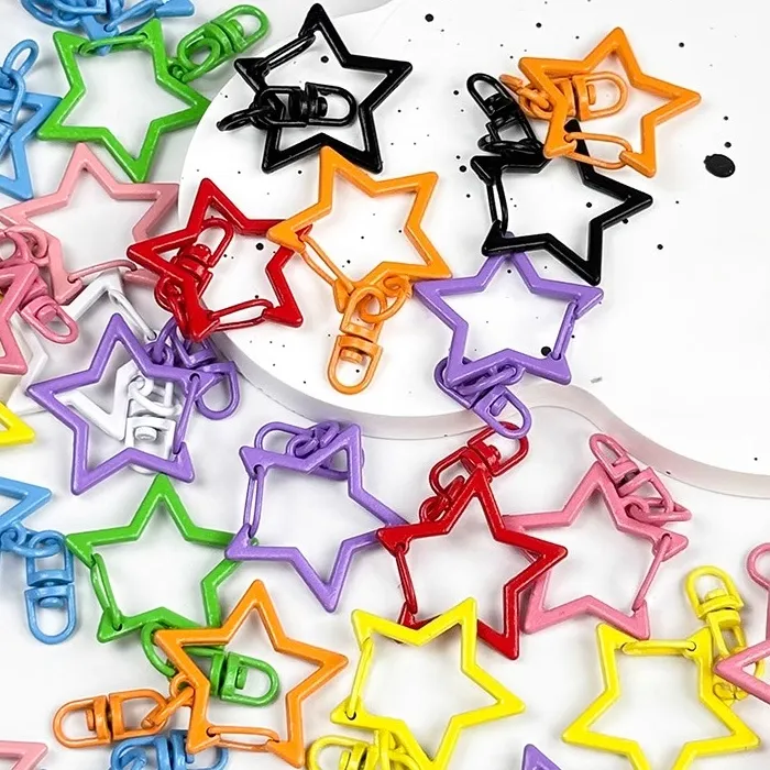 Authentic Colorful Star Keychain Making Kit with Lobster Clasps 8-Shaped Hooks Zinc Charms for DIY Anime Accessories