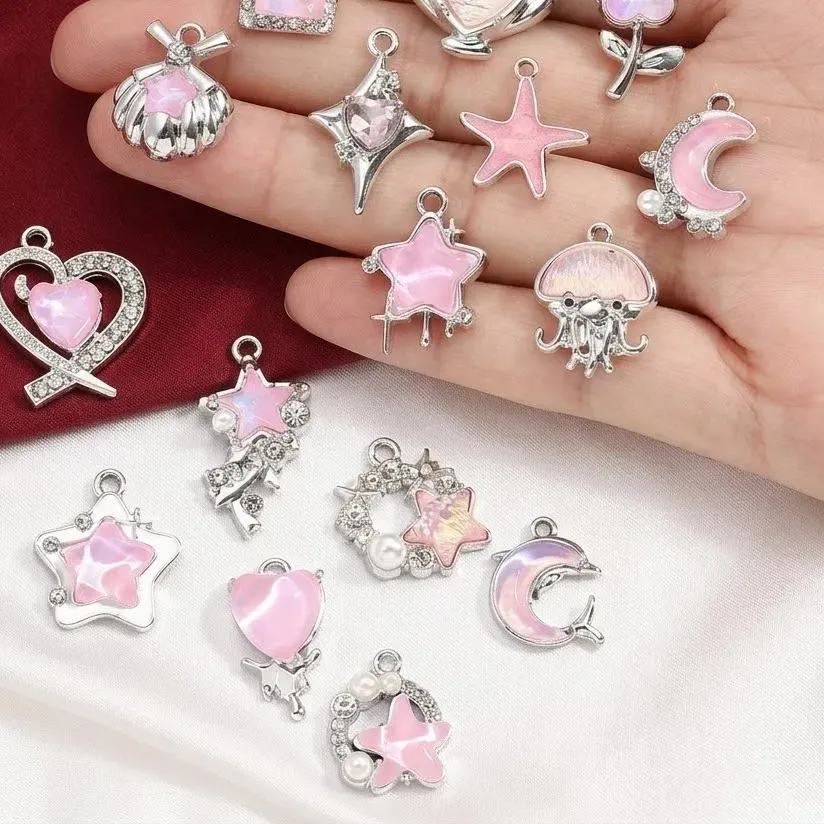 Authentic 10pcs Purple Pink Heart Enamel Charms Y2K Gothic Style Pendants For Making DIY Handmade Findings Accessories Necklace Jewelry