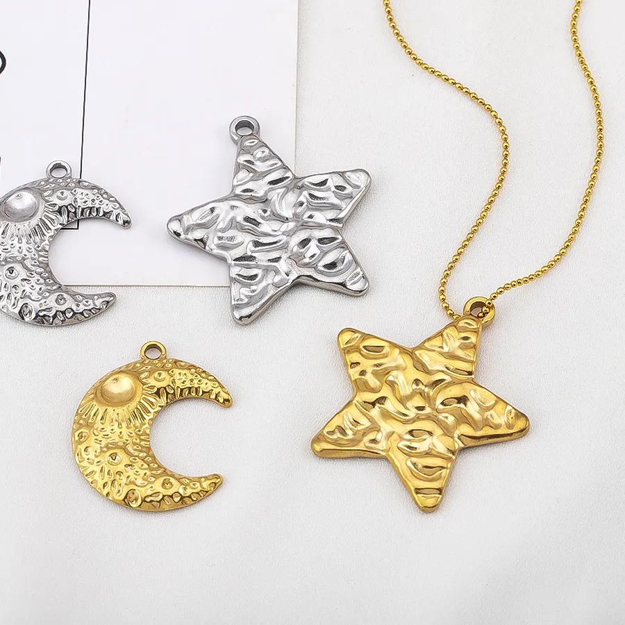 Authentic 5pcs/lot Stainless Steel Large Sun Star Moon Charm for DIY Women Necklace Bracelet Earring Pendant Jewelry Craft Making Material
