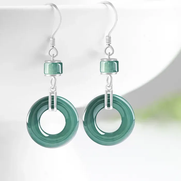 Authentic Celestial Azure Jade Donut Talisman Earrings