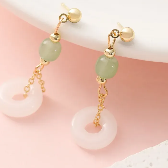 Authentic Natural Real Jade Ring Earrings Stone Amulets Vintage Jewelry Gemstone Ear Studs Talismans Charm Lucky Accessories