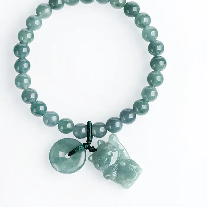 Authentic Burmese Jadeite Fortune Cat Buckle Bracelet Jade Talismans Natural Blue Accessorie Chinese Jewelry Designer