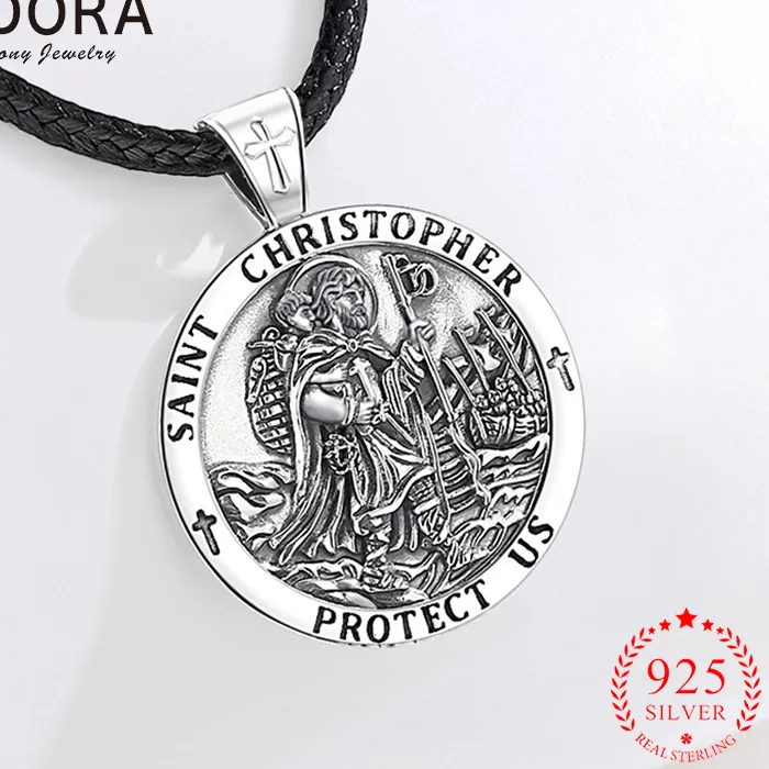 Authentic Eudora 925 Sterling Silver Saint Christopher Pendant Medal Amulet Necklace Catholic Jewelry Religious for Men Women