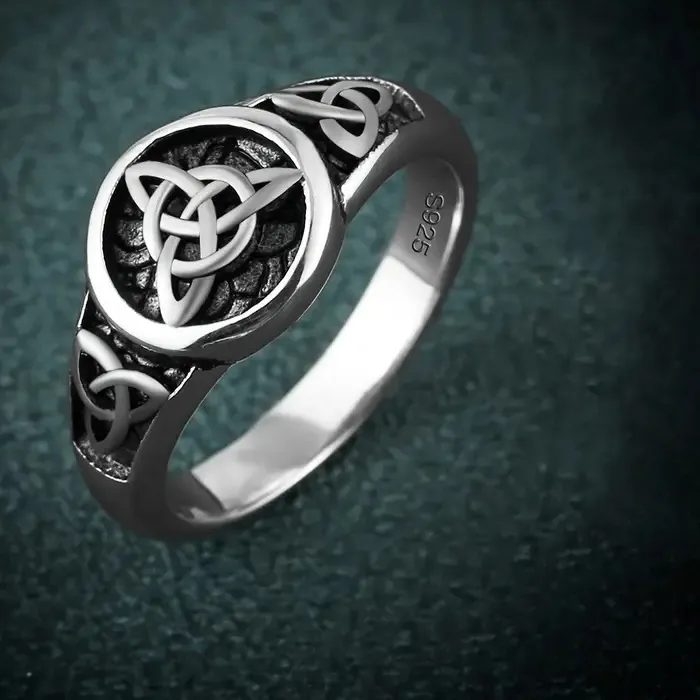 Authentic 2026 Retro Thai Silver Celtic Knot Triple Ring European and American Witch Celtic Amulet Diamond Ring