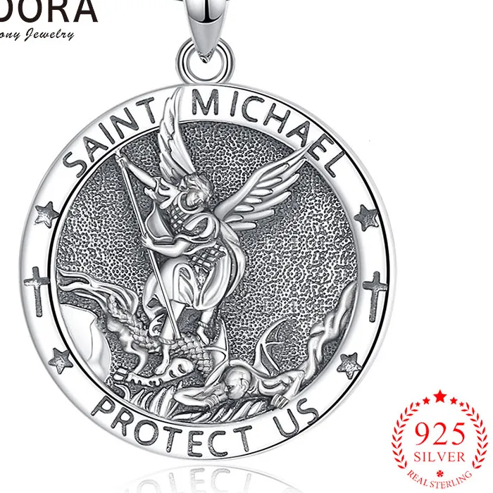 Authentic Eudora Saint Michael Necklace 925 Sterling Silver Archangel Amulet Medal Pendant Christian Jewelry Religious for Men Women