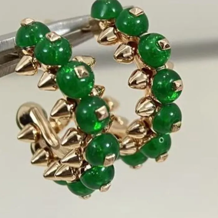 Authentic Emerald Sanctuary Hoop Amulets - Champagne Gold and Green Agate Harmony Talisman