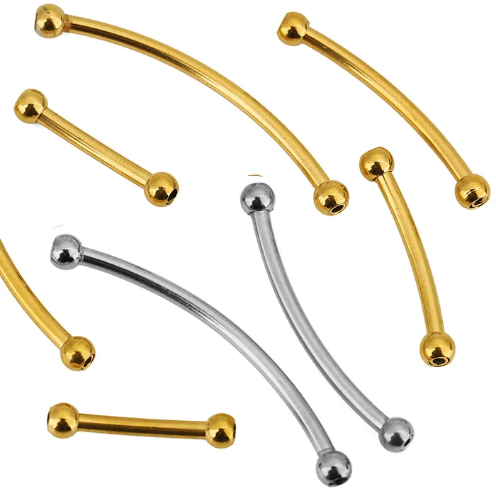 Authentic Bent Beads of Protection: 5pcs PVD Gold-Plated Stainless Steel Long Tube Spacer Beads