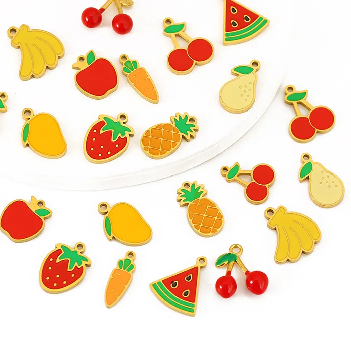 Authentic 5pcs Stainless Steel Enamel Watermelon/Apple/Banana/Pineapple Charm Pendants for DIY Necklaces Earrings Necklaces Jewelry Making