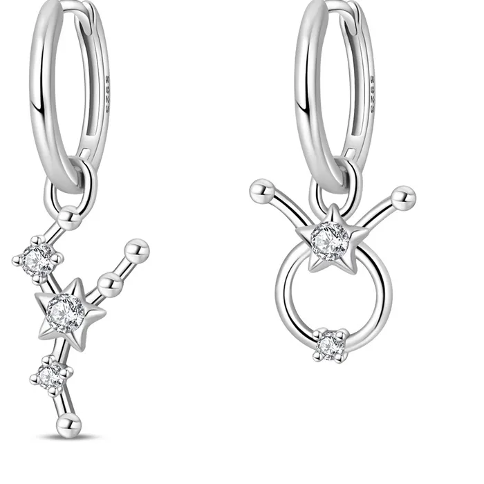 Authentic Hot Sale 925 Sterling Silver 12 Constellation Taurus Earrings Women Zircon Ear Studs Sparkling Pave Hoop Earring Jewelry Gift