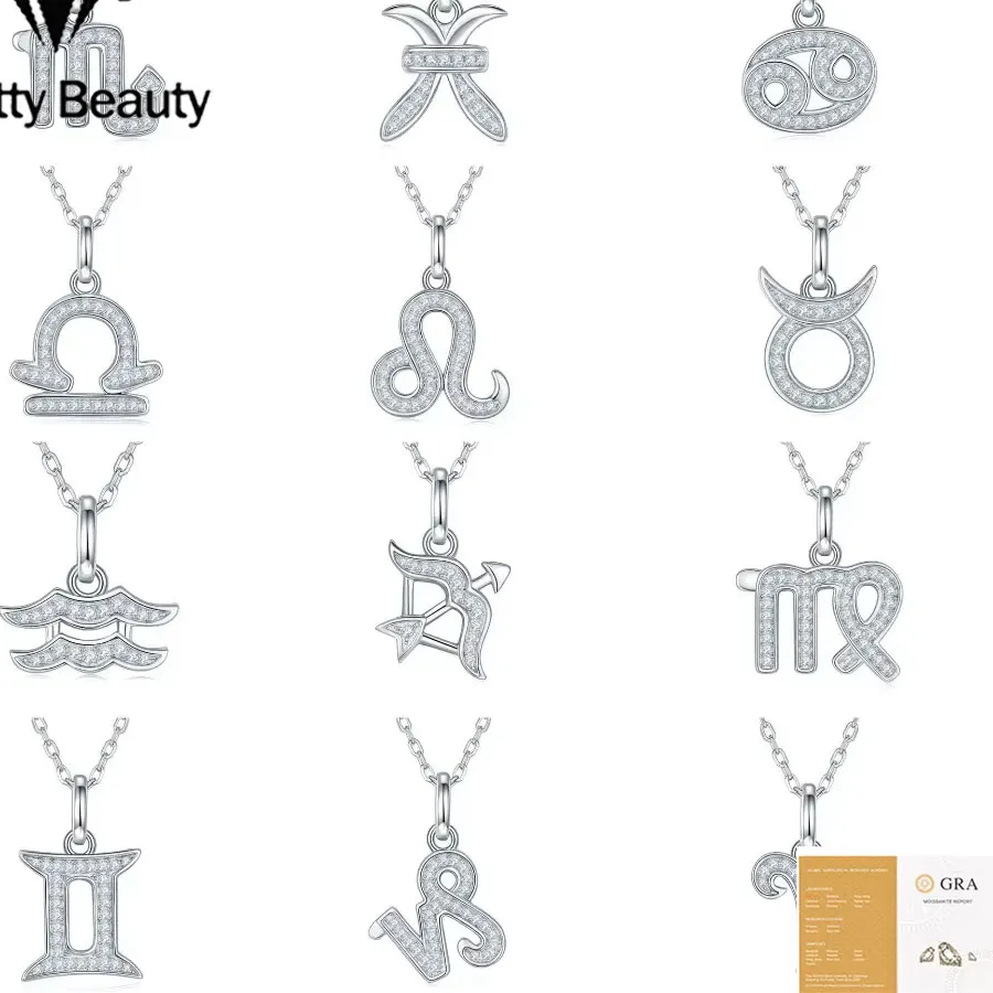 Authentic Pretty Beauty 925 Silver 12 Zodiac Signs Necklace Constellation Symbol Pendant Necklace Dainty Jewelry for Women Birthday