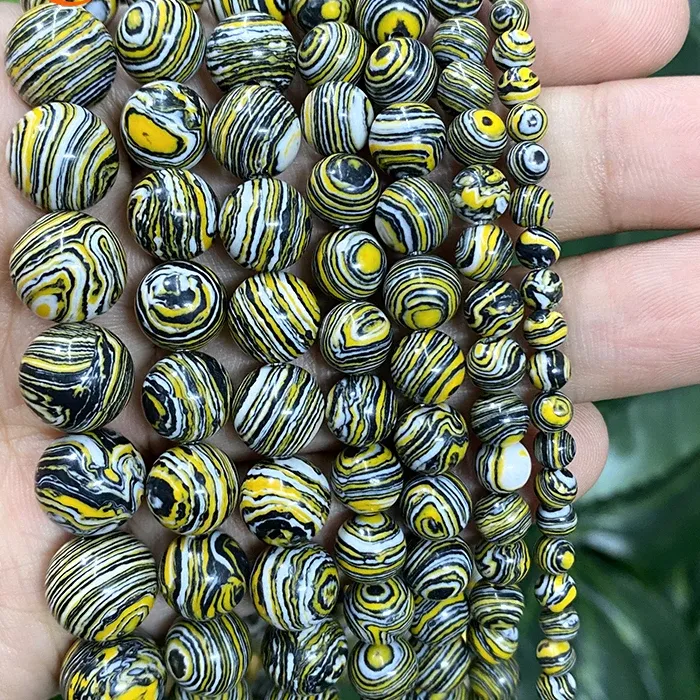 Authentic Smooth Yellow Lace Malachite Round Beads 4/6/8/10/12mm DIY Making Bracelet Earrings Accessories for Fashion Jewelry 15" Strand