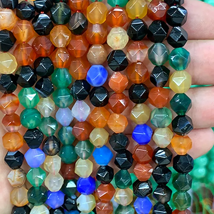 Authentic Eye-catching Natural stone Faceted Colorful agate diamond beads for Jewelry Making DIY Necklace Accessories 15" Strand 6/8/10MM