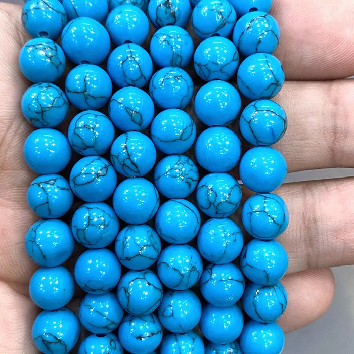 Authentic Natural Stone 4 6 8 10 12 14MM Blue Turquoises Loose Beads 15" Strand Pick Size for Diy Jewelry Making Supplies