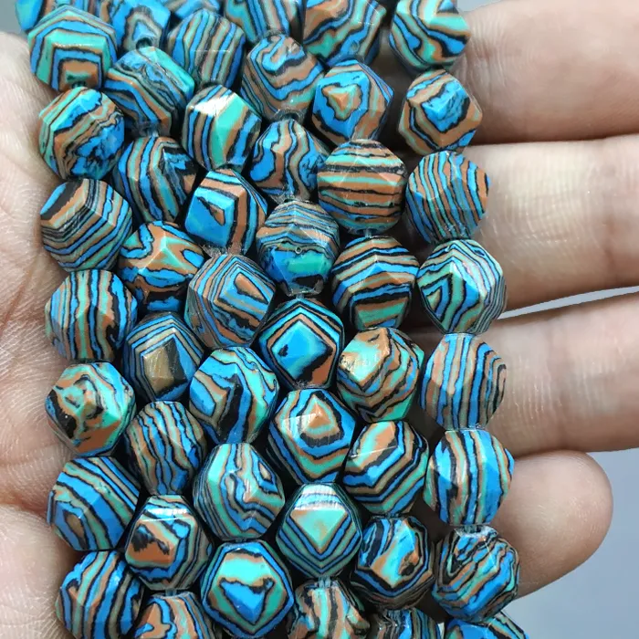 Authentic Celestial Azure Faceted Blue Stripe Malachite Sacred Strands