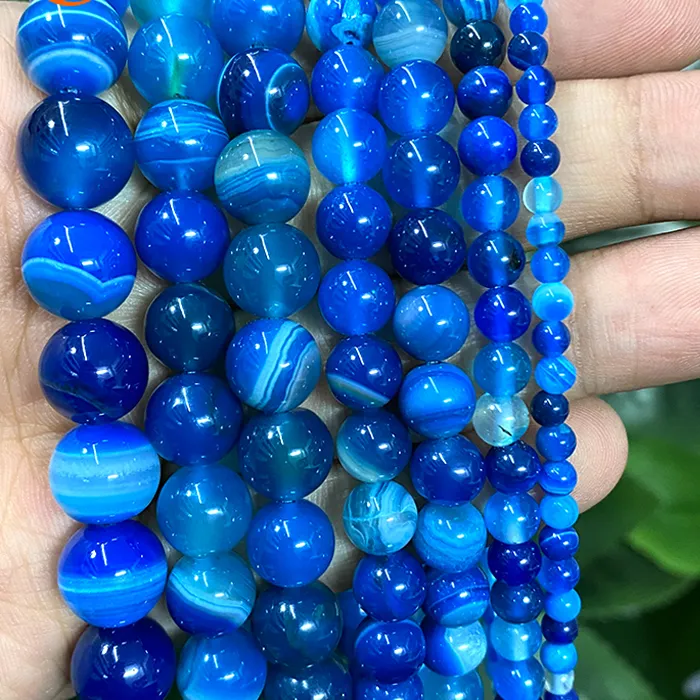 Authentic Natural Blue Stripes Agates Round Beads15" Strand for Fashion Jewelry Handmade Making DIY Bracelet Accessories 4/6/8/10/12/14mm
