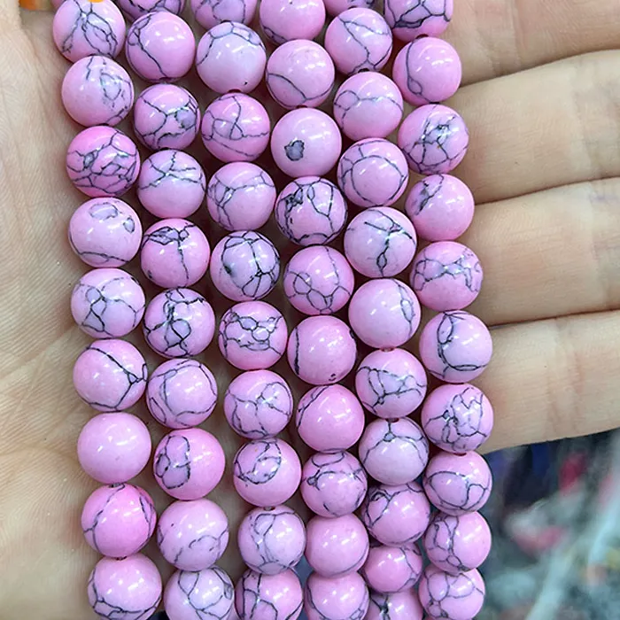 Authentic Pink Turquoises Stone Round Ripple pattern Beads for jewelry sets DIY Accessories Bracelets Earrings 15" Strand 4/6/8/10/12/14MM