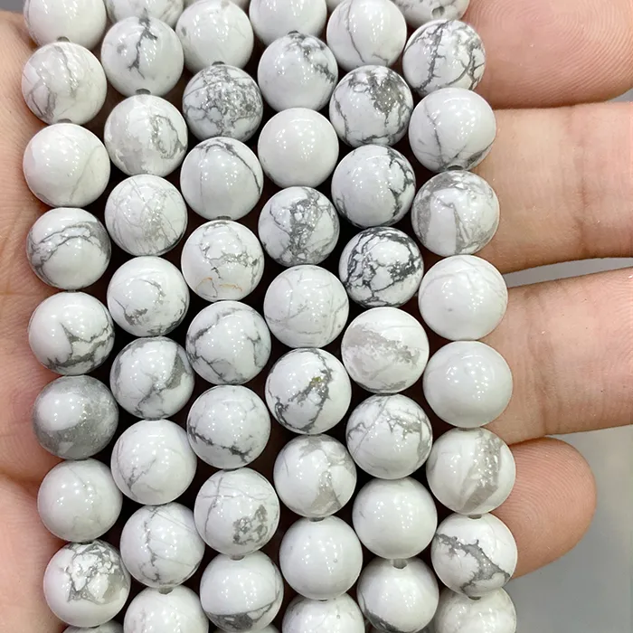 Authentic Smooth White Howlite Turquoises Natural Stone Loose Beads DIY Bracelet Necklace Charm for Jewelry Making 15"Strand 4 6 8 10 12MM