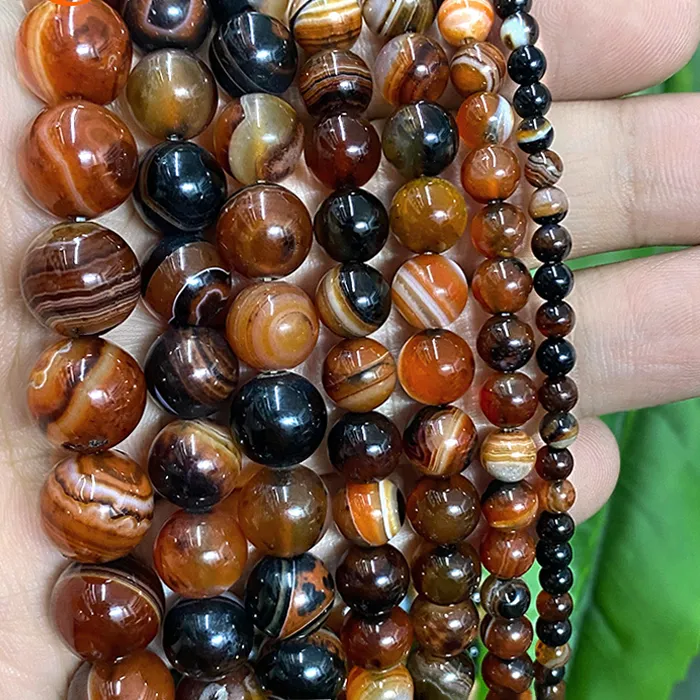 Authentic Natural Fantasy Dream Stripe Agates Onyx Bande Round Beads for Jewelry Making Bracelet DIY Ear Studs 15" Strand 4/6/8/10/12/14mm