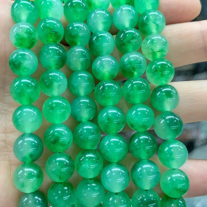 Authentic Natural Stone Green floating flower Chalcedony Smooth Beads for Jewelry Making Diy woman Bracelets Necklace 15" Inch 6/8/10/12mm