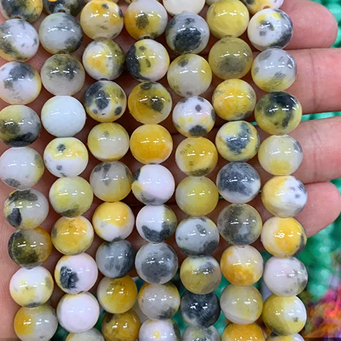 Authentic Yellow Black Persian Jades DIY bright Earrings Bracelets Natural Stone Round Beads For Jewelry Making 15'' Wholesale 6/8/10/12mm