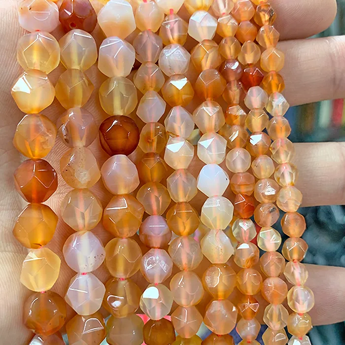 Authentic Natural Stone Faceted Orange Red Agates beads For Jewelry Making DIY woman Accessories Bracelets Necklace 15" Wholesale 6/8/10mm